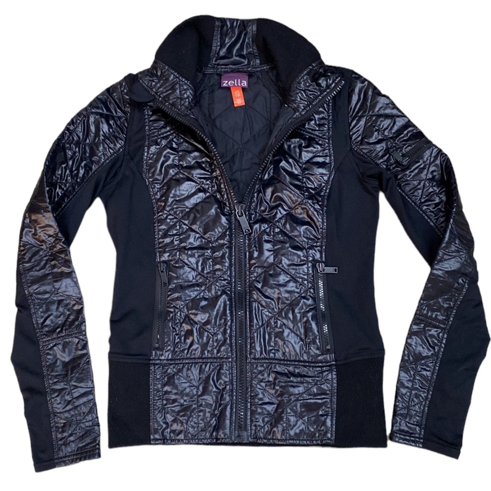 Zella Lightweight Mixed Media Jacket with Thumbholes, Zippered povkets, …